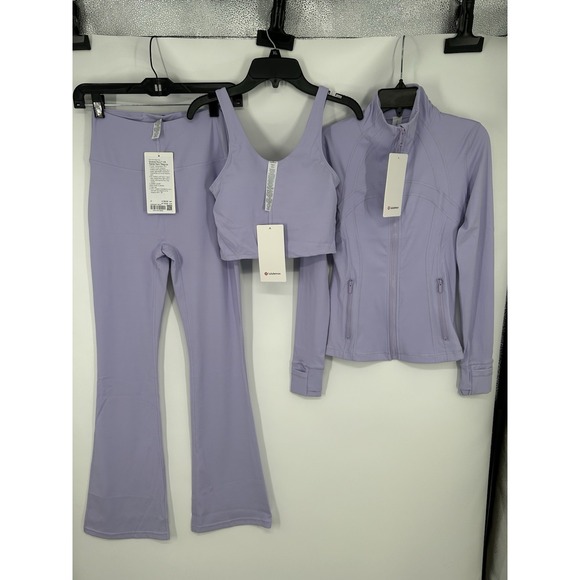 Lululemon Three 3 Piece Matching Set Define Jacket Tank Flare Pant Leggings Sz 2 - Picture 1 of 9